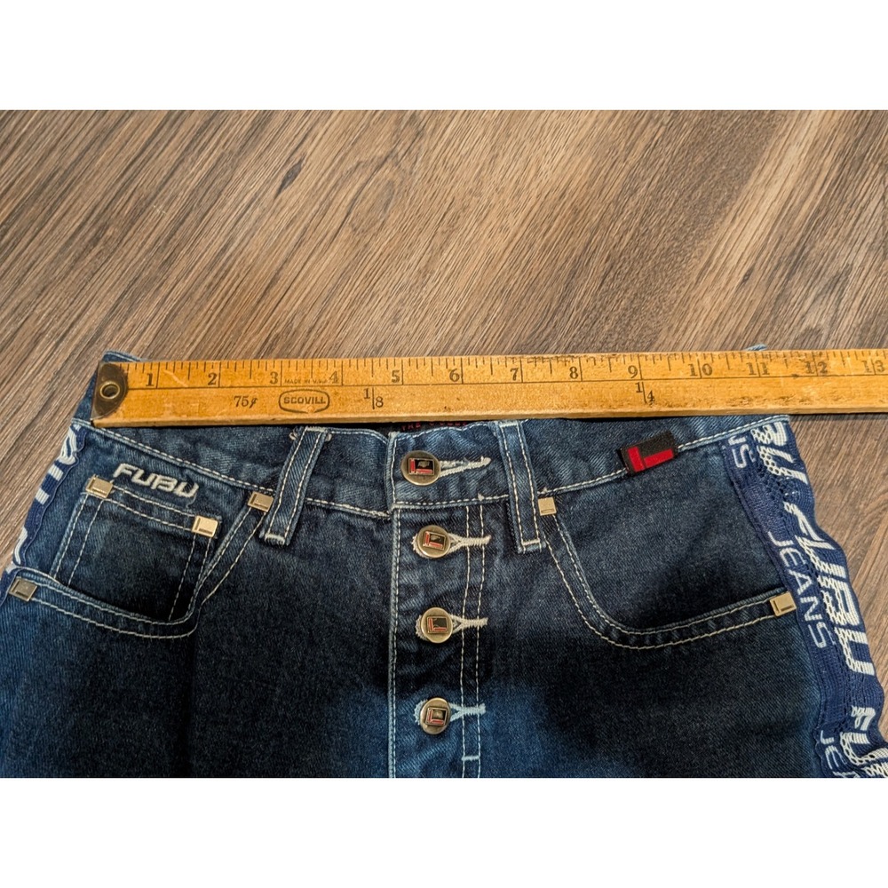 FUBU Jeans Y2K Vintage Logo Trim Flare Leg Denim Pants Size 10 - READ! - Picture 7 of 7
